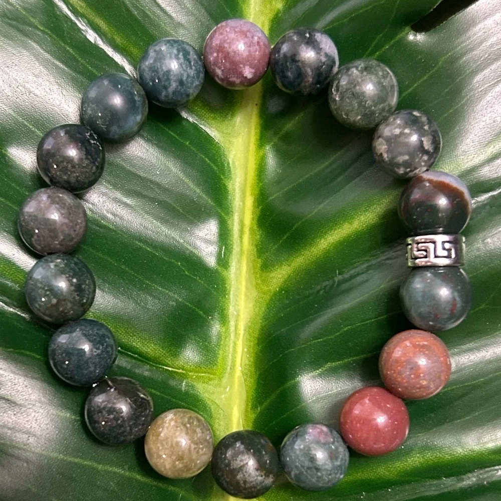 chunky 10mm indian agate elastic healing bracelet